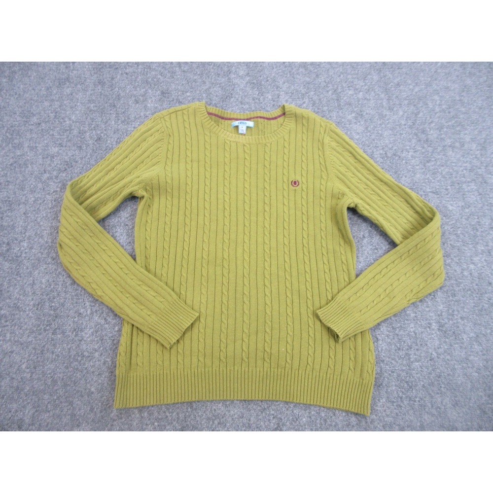 IZOD Sweater Mens Medium Green Cable Knit Crewneck Pullover Embroidered Logo